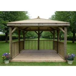 11'x11' (3.5x3.5m) Square Wooden Garden Gazebo With Traditional Timber Roof