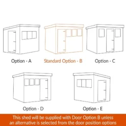 10' X 8' Traditional Heavy Duty Shiplap Pent Wooden Shed (3.05m X 2.44m) -Zen Gardenia Sales shedlands door position pehtra106peh tra108peh 1 1