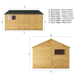 14' X 10' Mercia Shiplap Reverse Apex Workshop (4.2m X 3.2m) -Zen Gardenia Sales si 001 004 0112 14x10 workshop drawing1 min