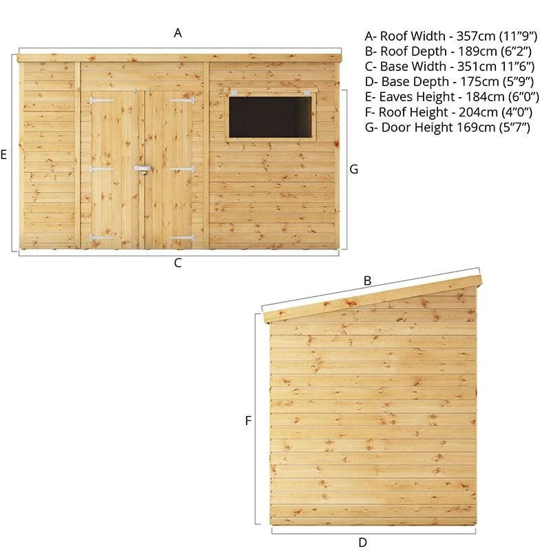 12' X 6' Mercia Shiplap Pent Shed (3.5m X 1.8m) 5 12' X 6' Mercia Shiplap Pent Shed (3.5m X 1.8m) - Image 3