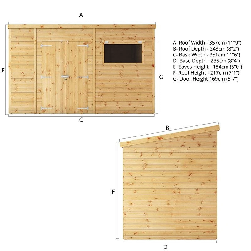 12' X 8' Mercia Shiplap Pent Shed (3.5m X 2.4m) 4 12' X 8' Mercia Shiplap Pent Shed (3.5m X 2.4m) - Image 3