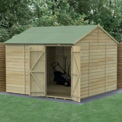 10' X 10' Forest Beckwood 25yr Guarantee Shiplap Pressure Treated Windowless Double Door Reverse Apex Wooden Shed (3.21m X 3.01m)