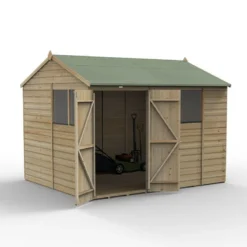 10' X 8' Forest Beckwood 25yr Guarantee Shiplap Pressure Treated Double Door Reverse Apex Wooden Shed (3.01m X 2.61m) -Zen Gardenia Sales spr108dd4wm open 05.30.23