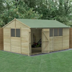 15' X 10' Forest Beckwood 25yr Guarantee Shiplap Pressure Treated Double Door Reverse Apex Wooden Shed (4.48m X 3.21m)