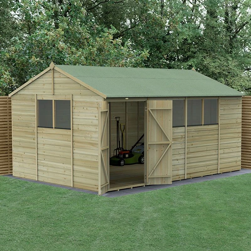 15' X 10' Forest Beckwood 25yr Guarantee Shiplap Pressure Treated Double Door Reverse Apex Wooden Shed (4.48m X 3.21m) 3 15' X 10' Forest Beckwood 25yr Guarantee Shiplap Pressure Treated Double Door Reverse Apex Wooden Shed (4.48m X 3.21m)