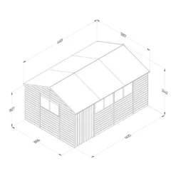 15' X 10' Forest Beckwood 25yr Guarantee Shiplap Pressure Treated Double Door Reverse Apex Wooden Shed (4.48m X 3.21m) 25 15' X 10' Forest Beckwood 25yr Guarantee Shiplap Pressure Treated Double Door Reverse Apex Wooden Shed (4.48m X 3.21m) -Zen Gardenia Sales spr1510dd6wm line drawing 2023