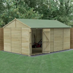 15' X 10' Forest Beckwood 25yr Guarantee Shiplap Pressure Treated Windowless Double Door Reverse Apex Wooden Shed (4.48m X 3.21m)