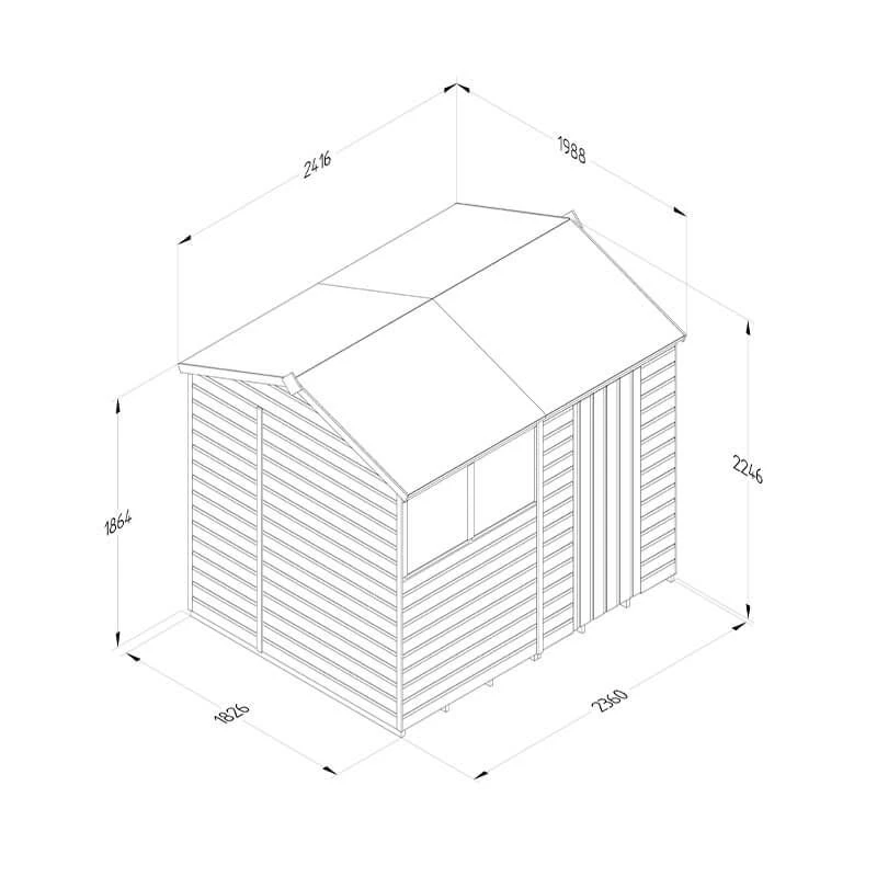 8' X 6' Forest Beckwood 25yr Guarantee Shiplap Pressure Treated Reverse Apex Wooden Shed (2.42m X 1.99m) 6 8' X 6' Forest Beckwood 25yr Guarantee Shiplap Pressure Treated Reverse Apex Wooden Shed (2.42m X 1.99m) - Image 4