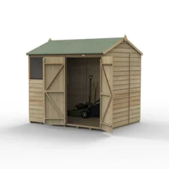 8' X 6' Forest Beckwood 25yr Guarantee Shiplap Pressure Treated Double Door Reverse Apex Wooden Shed (2.42m X 1.99m) -Zen Gardenia Sales spr86dd2wm open 05.30.23