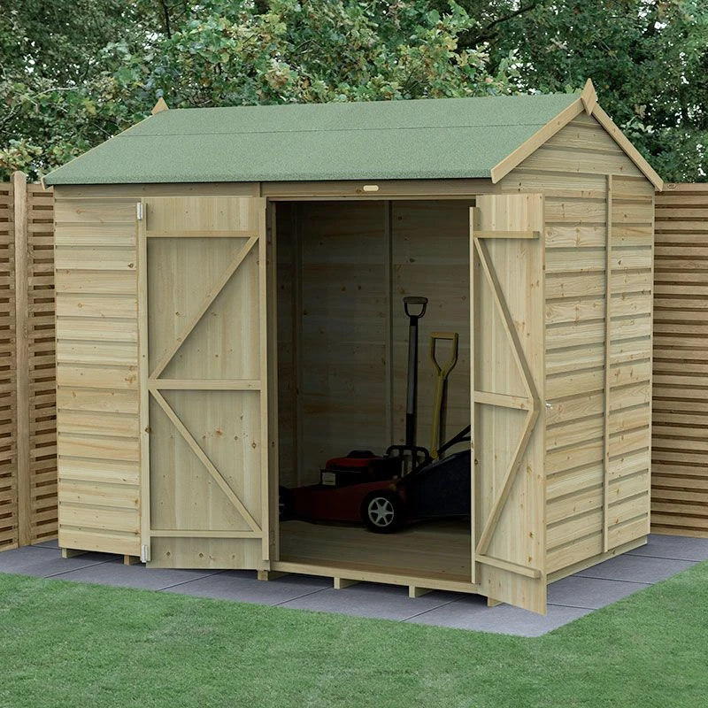 8' X 6' Forest Beckwood 25yr Guarantee Shiplap Pressure Treated Windowless Double Door Reverse Apex Wooden Shed (2.42m X 1.99m) 3 8' X 6' Forest Beckwood 25yr Guarantee Shiplap Pressure Treated Windowless Double Door Reverse Apex Wooden Shed (2.42m X 1.99m)