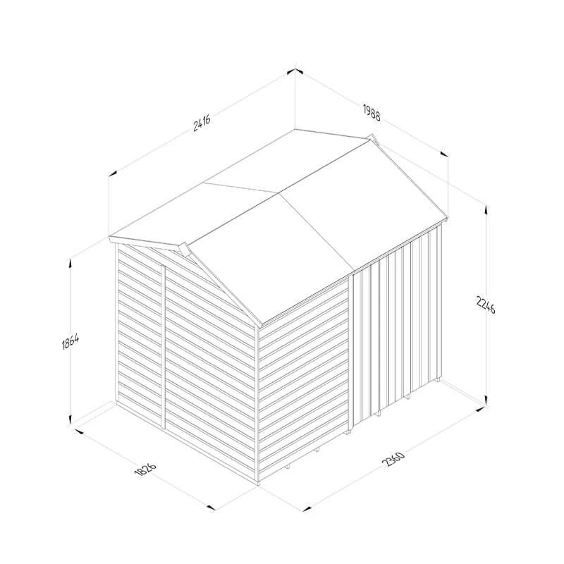 8' X 6' Forest Beckwood 25yr Guarantee Shiplap Pressure Treated Windowless Double Door Reverse Apex Wooden Shed (2.42m X 1.99m) 6 8' X 6' Forest Beckwood 25yr Guarantee Shiplap Pressure Treated Windowless Double Door Reverse Apex Wooden Shed (2.42m X 1.99m) - Image 4