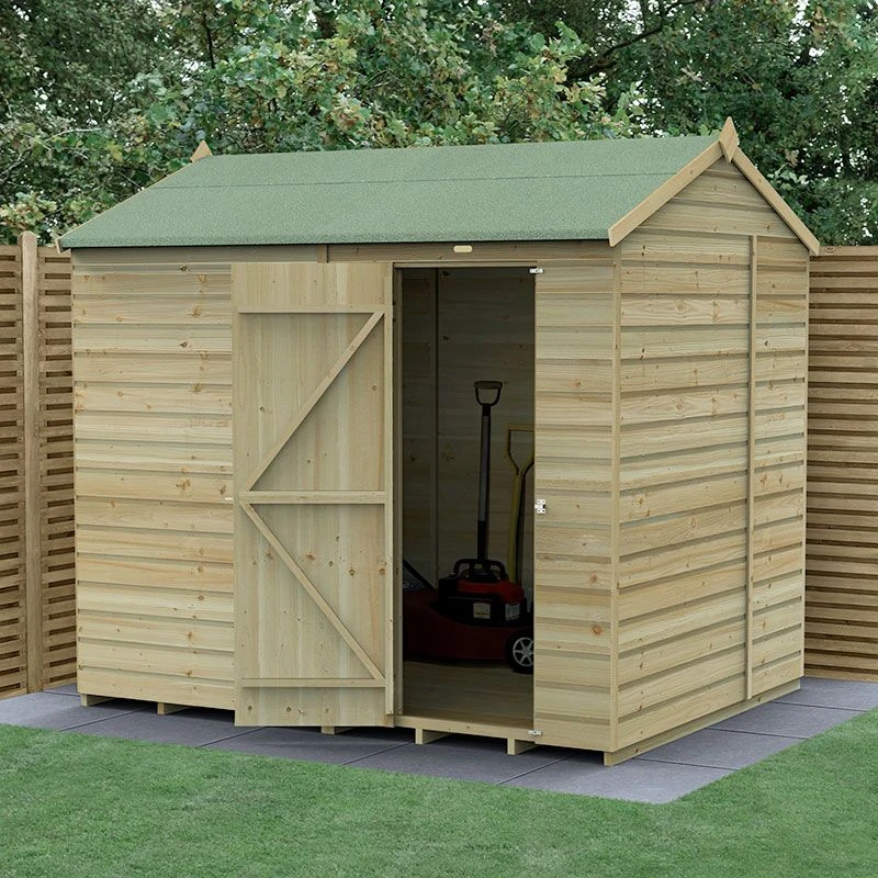 8' X 6' Forest Beckwood 25yr Guarantee Shiplap Pressure Treated Windowless Reverse Apex Wooden Shed (2.42m X 1.99m) 3 8' X 6' Forest Beckwood 25yr Guarantee Shiplap Pressure Treated Windowless Reverse Apex Wooden Shed (2.42m X 1.99m)
