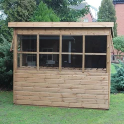 8' X 6' Traditional Shiplap Sun Pent 6' Gable Wooden Garden Shed (2.43m X 1.83m) -Zen Gardenia Sales sun pent sheds insitu3 min