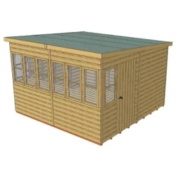 10' X 10' Shire Sun Pent Wooden Garden Potting Shed (3.22m X 3.21m) -Zen Gardenia Sales sun1010dsl 1aa 10x10 shire sun pent potting shed drawing2 min 1