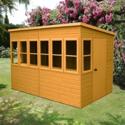 10' X 10' Shire Sun Pent Wooden Garden Potting Shed (3.22m X 3.21m) -Zen Gardenia Sales sun1010dsl 1aa 10x10 shire sun pent potting shed insitu min 4