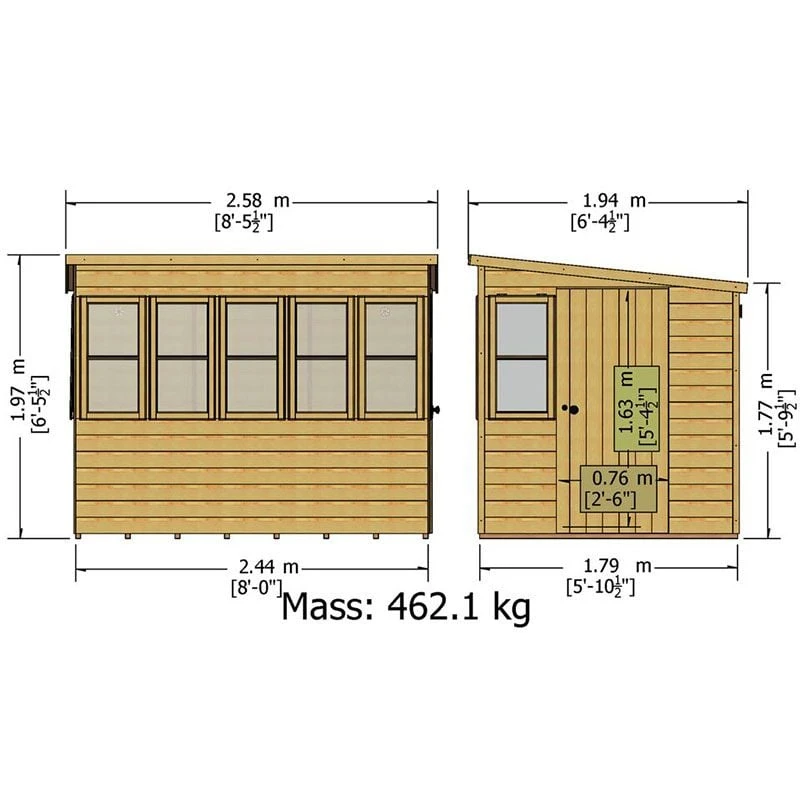 6' X 8' Shire Sun Pent Wooden Garden Potting Shed (1.94m X 2.58m) 5 6' X 8' Shire Sun Pent Wooden Garden Potting Shed (1.94m X 2.58m) - Image 3