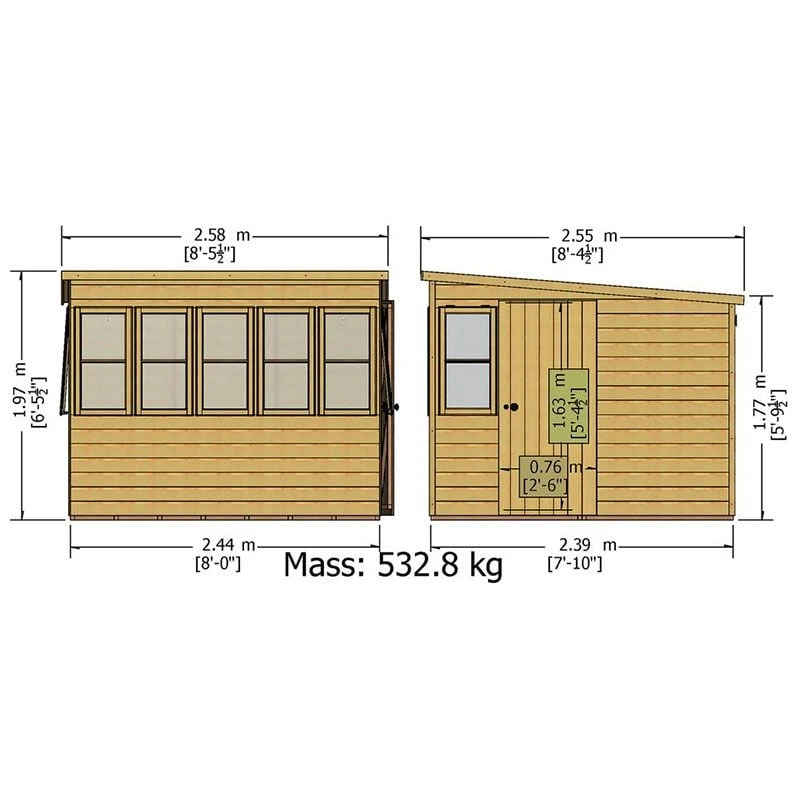 8' X 8' Shire Sun Pent Wooden Garden Potting Shed (2.58m X2.55m) 5 8' X 8' Shire Sun Pent Wooden Garden Potting Shed (2.58m X2.55m) - Image 3