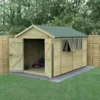 12' X 8' Forest Timberdale 25yr Guarantee Tongue & Groove Pressure Treated Double Door Apex Shed – 4 Windows (3.65m X 2.52m) -Zen Gardenia Sales tpa812ddm4w
