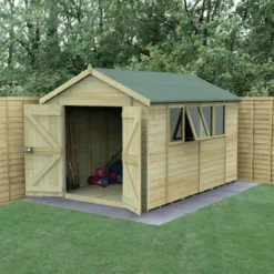 Zen Gardenia Sales 36 12' X 8' Forest Timberdale 25yr Guarantee Tongue & Groove Pressure Treated Double Door Apex Shed – 4 Windows (3.65m X 2.52m)