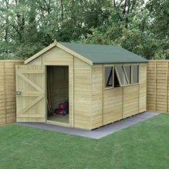 12' X 8' Forest Timberdale 25yr Guarantee Tongue & Groove Pressure Treated Apex Shed – 4 Windows (3.65m X 2.52m)