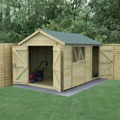 Zen Gardenia Sales 28 12' X 8' Forest Timberdale 25yr Guarantee Tongue & Groove Pressure Treated Double Door Combination Apex Shed (3.65m X 2.52m)