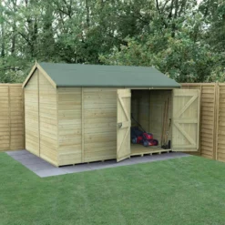 12' X 8' Forest Timberdale 25yr Guarantee Tongue & Groove Pressure Treated Windowless Double Door Reverse Apex Shed (3.65m X 2.52m)