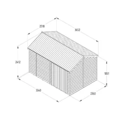 12' X 8' Forest Timberdale 25yr Guarantee Tongue & Groove Pressure Treated Windowless Double Door Reverse Apex Shed (3.65m X 2.52m) -Zen Gardenia Sales tpra812ddnwm drawing