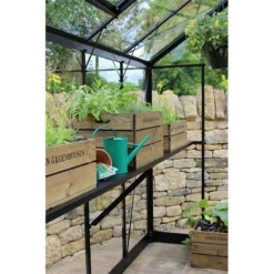 4' X 6' Halls Cotswold Birdlip Small Greenhouse In Black With Toughened Glass (1.47m X 1.94m) -Zen Gardenia Sales v01581 eden birdlip 4x6 small greenhouse black internal min