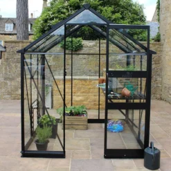 6' X 6' Halls Cotswold Burford Small Greenhouse In Black With Toughened Glass (1.94m X 1.94m) 15 6' X 6' Halls Cotswold Burford Small Greenhouse In Black With Toughened Glass (1.94m X 1.94m) -Zen Gardenia Sales v01599 eden burford 6x6 small greenhouse black no2 min