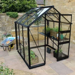 6' X 6' Halls Cotswold Burford Small Greenhouse In Black With Toughened Glass (1.94m X 1.94m) 16 6' X 6' Halls Cotswold Burford Small Greenhouse In Black With Toughened Glass (1.94m X 1.94m) -Zen Gardenia Sales v01599 eden burford 6x6 small greenhouse black no3 min