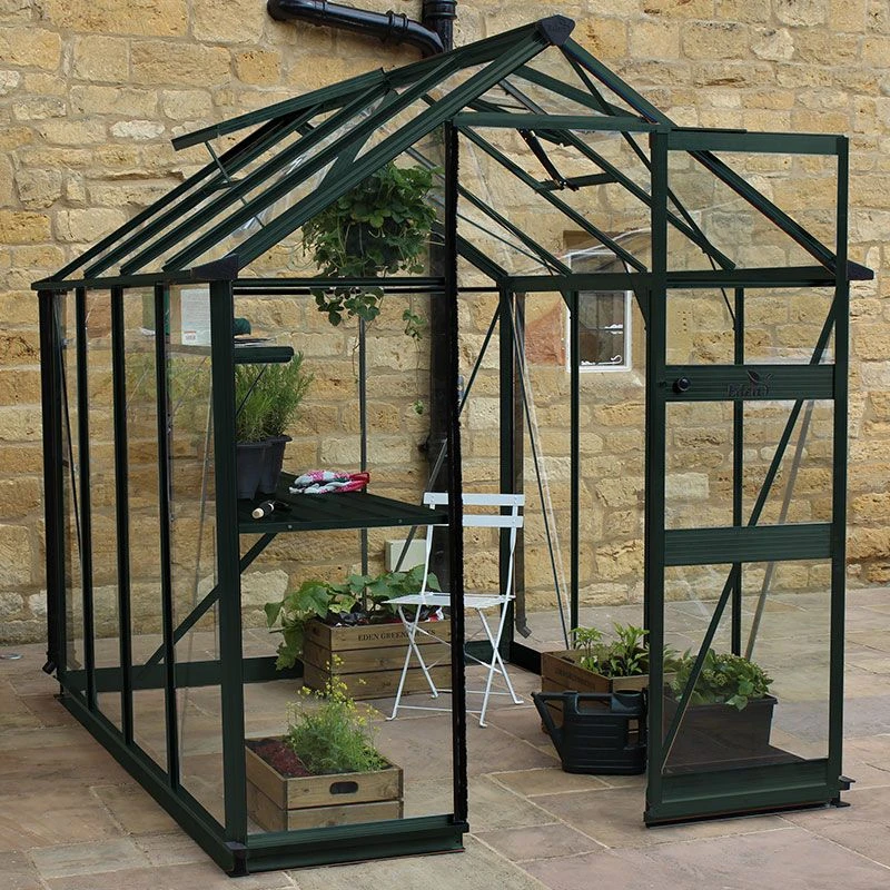 6' X 8' Halls Cotswold Burford Small Greenhouse In Green With Toughened Glass (1.94m X 2.56m) 3 6' X 8' Halls Cotswold Burford Small Greenhouse In Green With Toughened Glass (1.94m X 2.56m)
