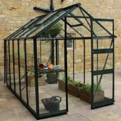 6' X 8' Halls Cotswold Burford Small Greenhouse In Black With Toughened Glass (1.94m X 2.56m)