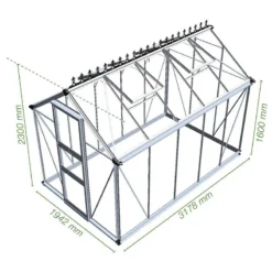 6' X 10' Halls Cotswold Burford Small Greenhouse In Green With Toughened Glass (1.94m X 3.17m) -Zen Gardenia Sales v01614 eden burford 6x10 small greenhouse green drawing min