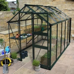 6' X 10' Halls Cotswold Burford Small Greenhouse In Green With Toughened Glass (1.94m X 3.17m) -Zen Gardenia Sales v01614 eden burford 6x10 small greenhouse green no2 min