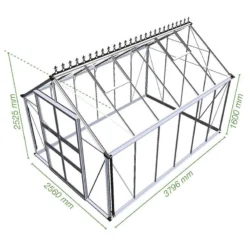 8' X 12' Halls Cotswold Blockley Greenhouse In Black With Toughened Glass (2.56m X 3.79m) -Zen Gardenia Sales v01635 eden blockley 8x12 greenhouse black drawing min