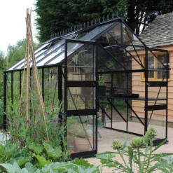 8' X 12' Halls Cotswold Blockley Greenhouse In Black With Toughened Glass (2.56m X 3.79m) -Zen Gardenia Sales v01635 eden blockley 8x12 greenhouse black no2 min