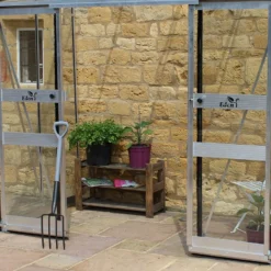 8' X 4' Halls Cotswold Broadway 84 Silver Lean-To Greenhouse (2.56m X 1.32m) -Zen Gardenia Sales v01702 8x4 halls cotswold broadway 84 lean to greenhouse silver close up1 min
