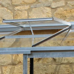 8' X 4' Halls Cotswold Broadway 84 Silver Lean-To Greenhouse (2.56m X 1.32m) -Zen Gardenia Sales v01702 8x4 halls cotswold broadway 84 lean to greenhouse silver close up2 min