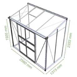 8' X 4' Halls Cotswold Broadway 84 Silver Lean-To Greenhouse (2.56m X 1.32m) -Zen Gardenia Sales v01702 8x4 halls cotswold broadway 84 lean to greenhouse silver drawing min