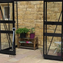 8' X 4' Halls Cotswold Broadway 84 Black Lean-To Greenhouse (2.56m X 1.32m) -Zen Gardenia Sales v01706 8x4 halls cotswold broadway 84 lean to greenhouse black close up1 min 1