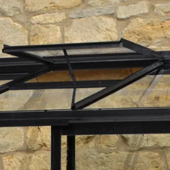 8' X 4' Halls Cotswold Broadway 84 Black Lean-To Greenhouse (2.56m X 1.32m) -Zen Gardenia Sales v01706 8x4 halls cotswold broadway 84 lean to greenhouse black close up2 min 1