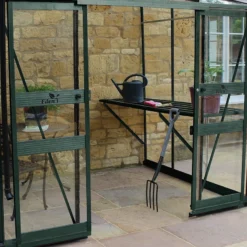 8' X 6' Halls Cotswold Broadway 86 Green Lean-To Greenhouse (2.56m X 1.93m) 10 8' X 6' Halls Cotswold Broadway 86 Green Lean-To Greenhouse (2.56m X 1.93m) -Zen Gardenia Sales v01710 8x6 halls cotswold broadway 86 lean to greenhouse green close up1 min