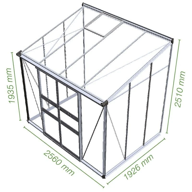 8' X 6' Halls Cotswold Broadway 86 Green Lean-To Greenhouse (2.56m X 1.93m) 4 8' X 6' Halls Cotswold Broadway 86 Green Lean-To Greenhouse (2.56m X 1.93m) - Image 2