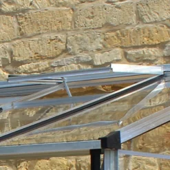 12' X 6' Halls Cotswold Broadway 126 Silver Lean-To Greenhouse (3.76m X 1.93m) -Zen Gardenia Sales v01714 12x6 halls cotswold broadway lean to greenhouse silver close up2 min