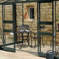12' X 6' Halls Cotswold Broadway 126 Green Lean-To Greenhouse (3.76m X 1.93m) -Zen Gardenia Sales v01716 12x6 halls cotswold broadway lean to greenhouse green close up1 min
