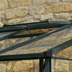 12' X 6' Halls Cotswold Broadway 126 Green Lean-To Greenhouse (3.76m X 1.93m) -Zen Gardenia Sales v01716 12x6 halls cotswold broadway lean to greenhouse green close up2 min