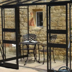12' X 6' Halls Cotswold Broadway 126 Black Lean-To Greenhouse (3.76m X 1.93m) -Zen Gardenia Sales v01718 12x6 halls cotswold broadway lean to greenhouse black close up1 min