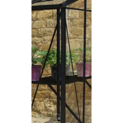 12' X 6' Halls Cotswold Broadway 126 Black Lean-To Greenhouse (3.76m X 1.93m) -Zen Gardenia Sales v01718 12x6 halls cotswold broadway lean to greenhouse black close up3 min