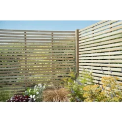 Forest 6' X 5' Pressure Treated Contemporary Slatted Fence Panel (1.8m X 1.5m) -Zen Gardenia Sales venh5 slatted fence panel 1 5m high insitu1 min