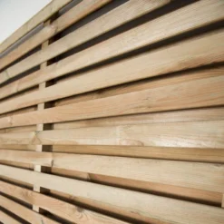 Forest 6' X 6' Pressure Treated Contemporary Double Slatted Fence Panel (1.8m X 1.8m) -Zen Gardenia Sales venhhm6hd double side slatted panel 1 8m cutout3